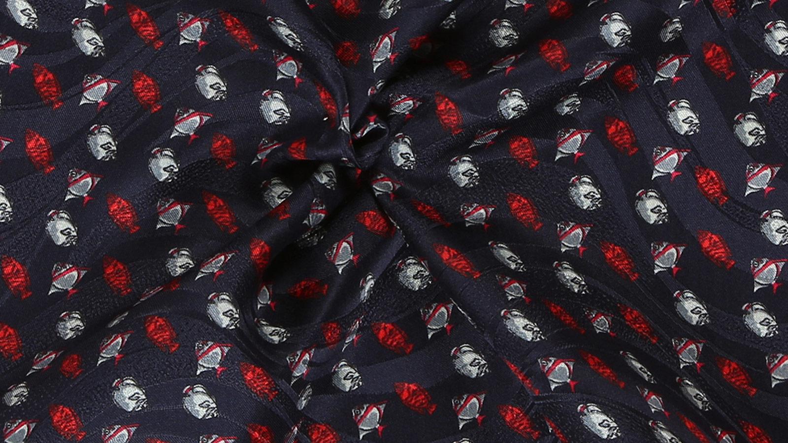 Blue & Red Fish Print Pocket Square - slider image 