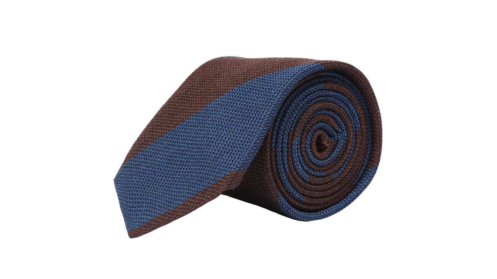 Blue & Brown Grenadine Silk Tie - slider image 