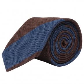 Blue & Brown Grenadine Silk Tie - thumbnail image 1