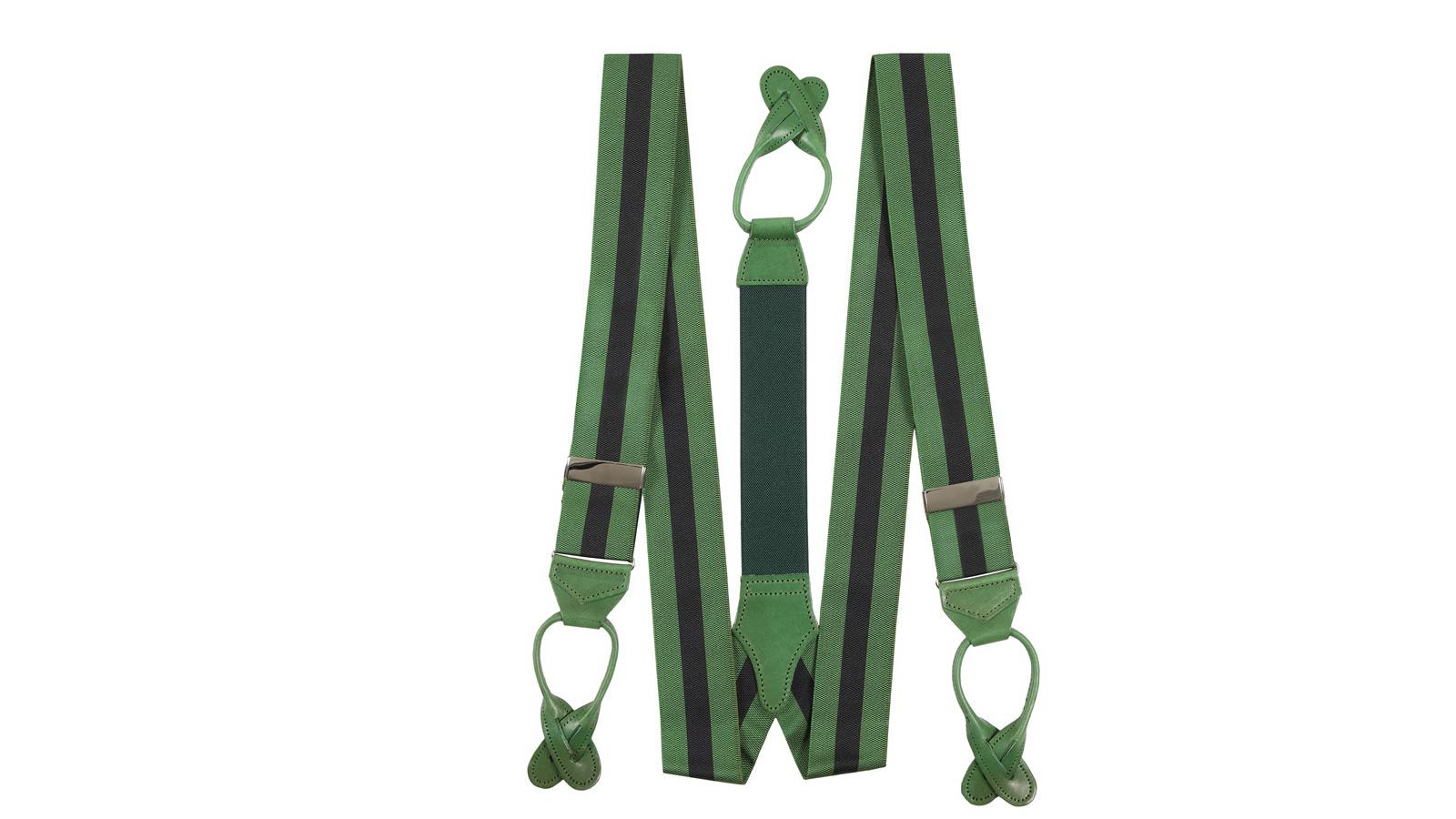 Green & Navy Striped Suspenders - slider image 