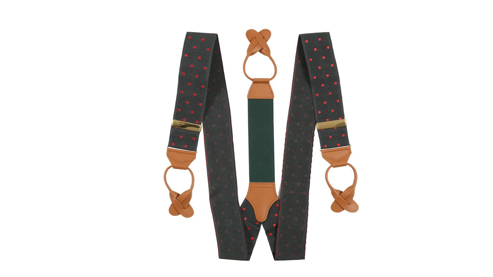 Olive Green & Red Polka Dot Suspenders - slider image 