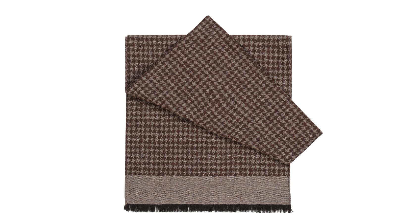 Beige Houndstooth Wool & Silk Scarf  - slider image 