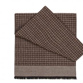 Beige Houndstooth Wool & Silk Scarf  - thumbnail image 1