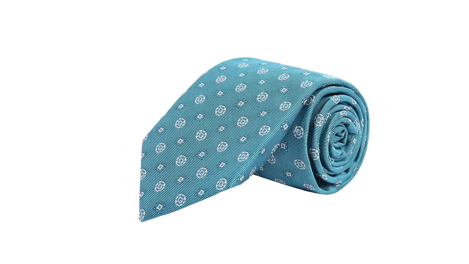 White Shapes Sky Blue Silk Tie - slider image 