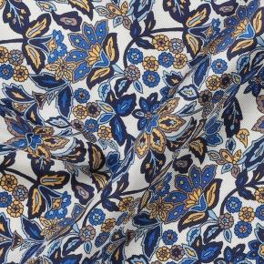 White & Navy Floral Italian 100% Silk Pocket Square - thumbnail image 1