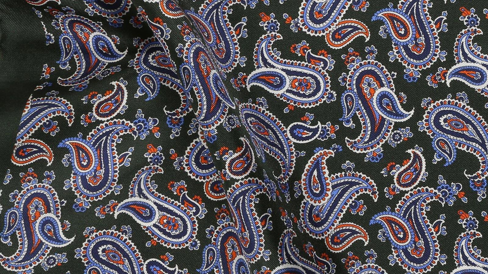 Green & Blue Paisley Patterned 100% Silk Pocket Square - slider image 