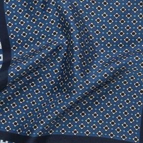 Navy & White Italian 100% Silk Pocket Square - thumbnail image 1