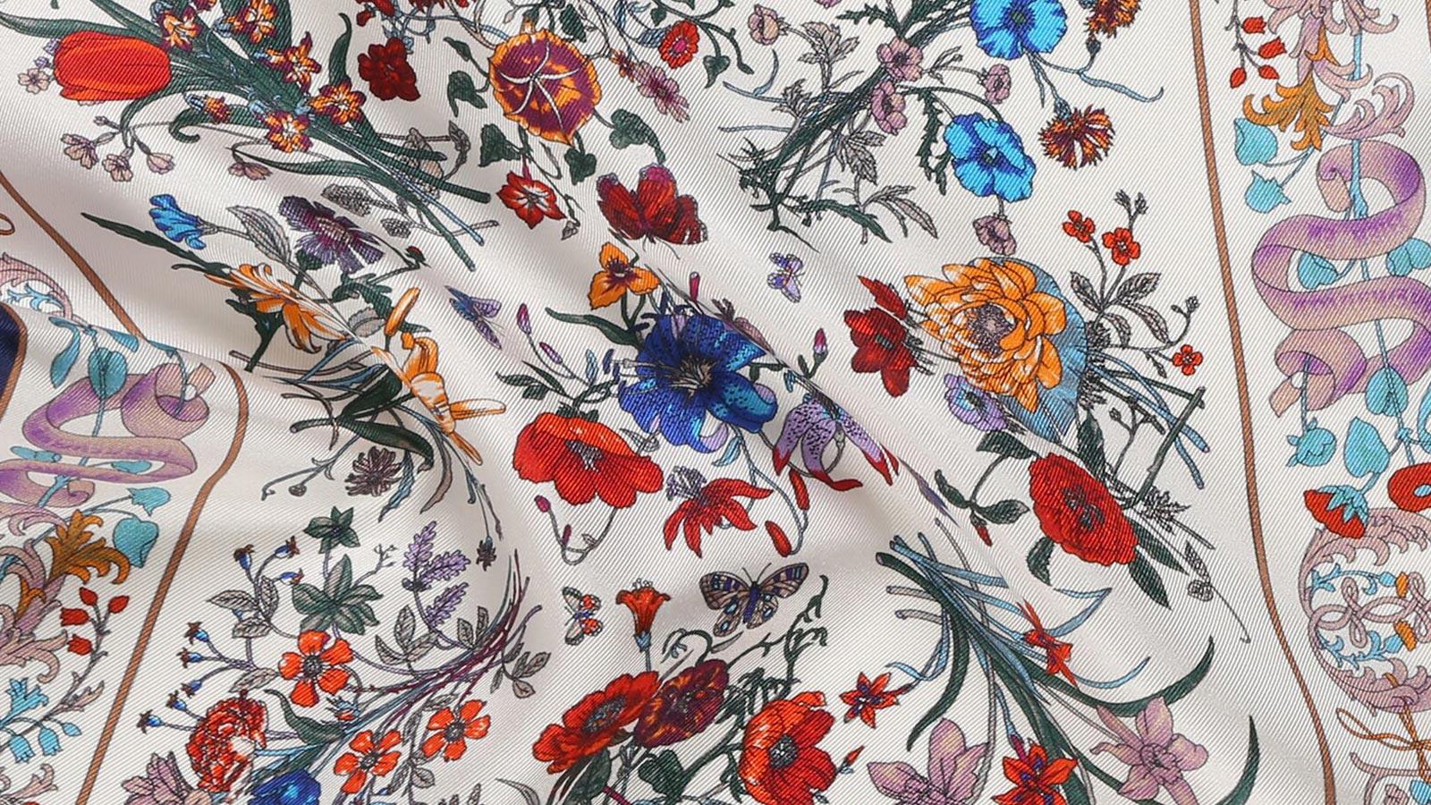 White Floral Vintage Italian 100% Silk Pocket Square - slider image 