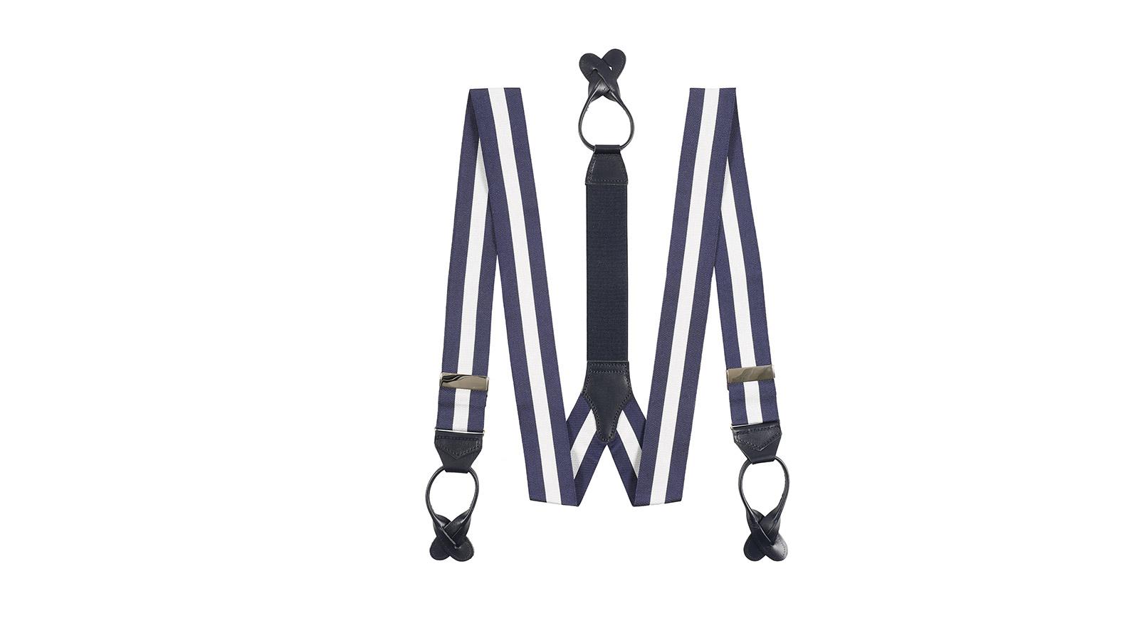 Navy & White Striped Suspenders - slider image 