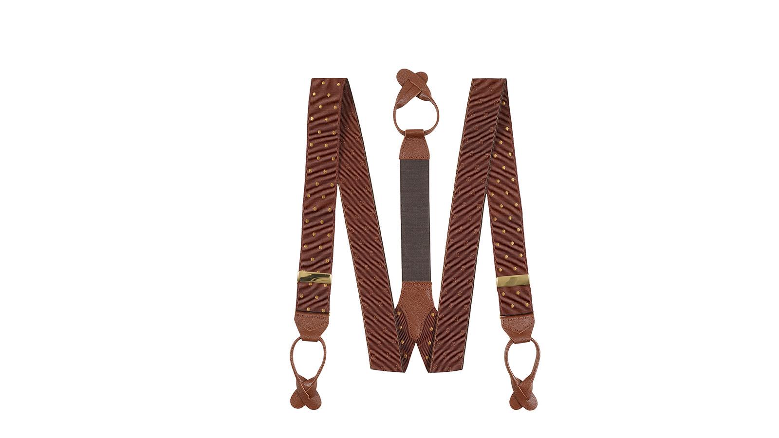 Brown & Gold Polka Dot Suspenders - slider image 