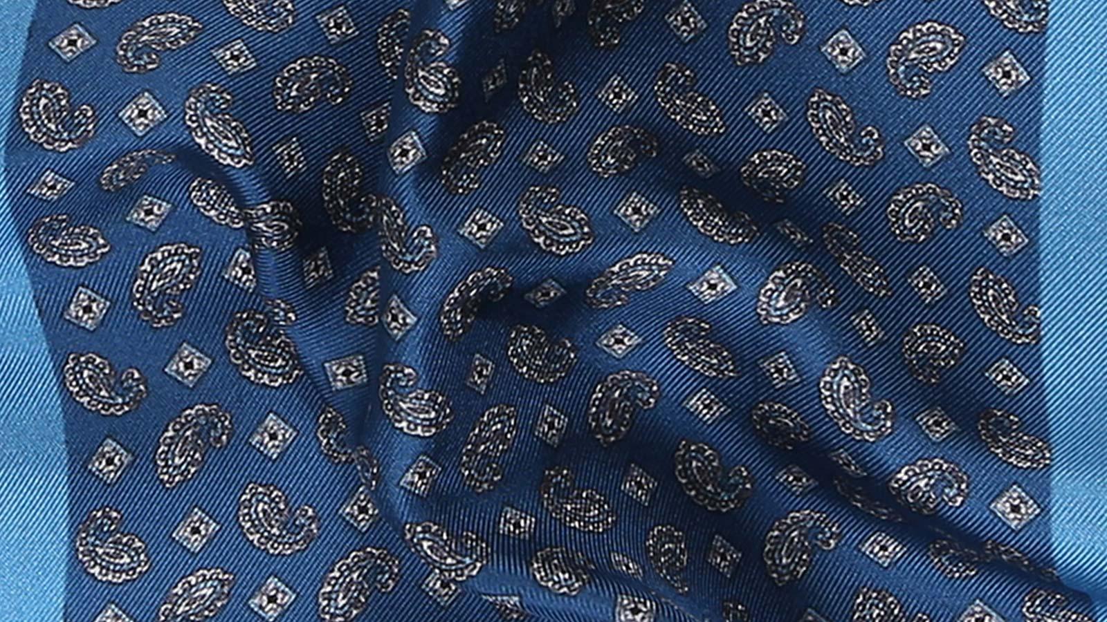 Steel Blue & Silver Italian 100% Silk Pocket Square - slider image 1