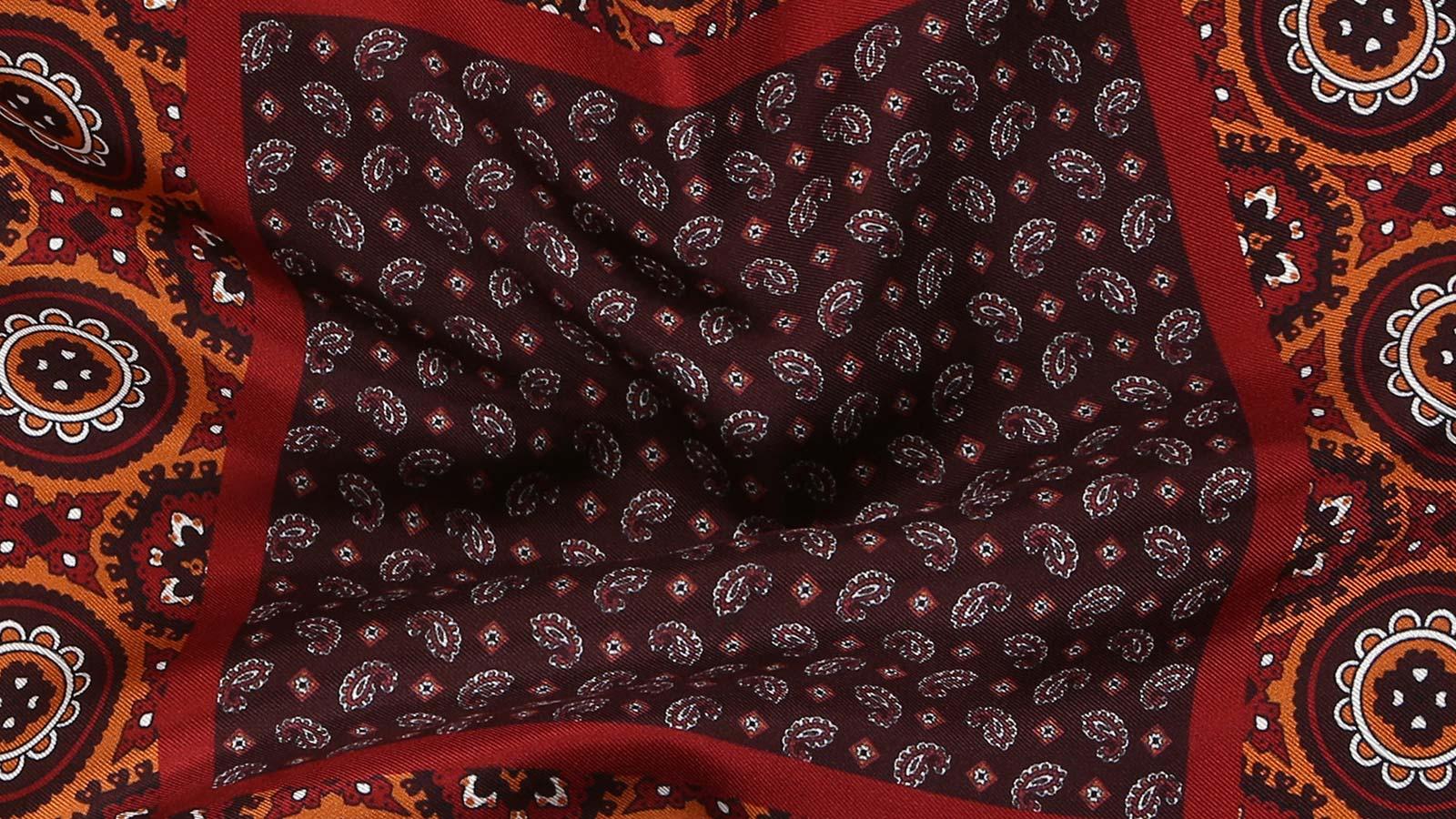 Burgundy & Bronze Italian 100% Silk Pocket Square - slider image 1