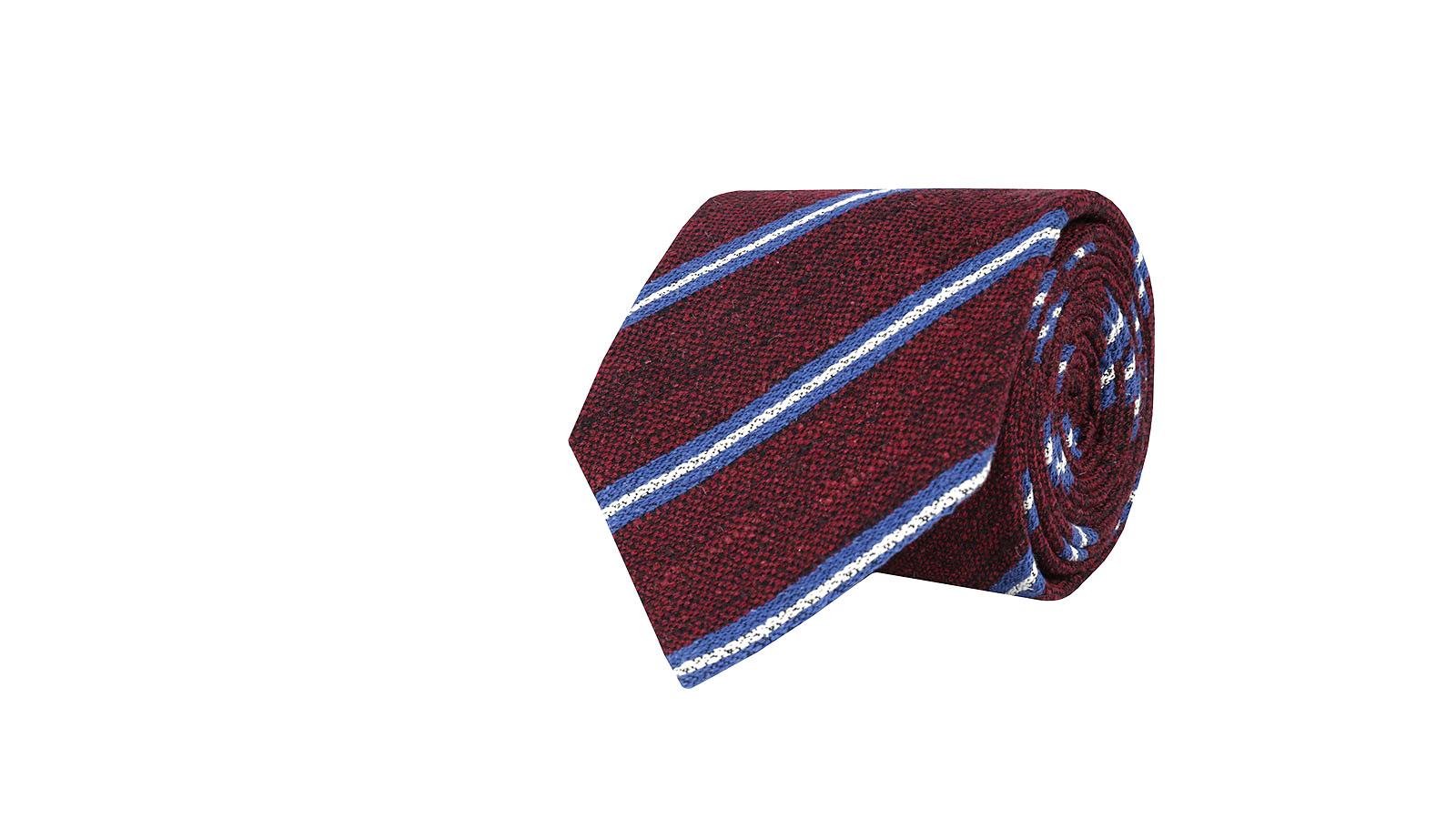 Burgundy & Blue Striped Vintage Silk-Cotton Tie - slider image 