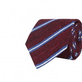 Burgundy & Blue Striped Vintage Silk-Cotton Tie - thumbnail image 1