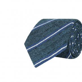 Steel Blue & Blue Striped Vintage Silk-Cotton Tie - thumbnail image 1