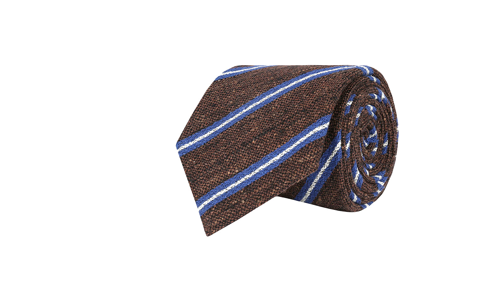 Brown & Blue Striped Vintage Silk-Cotton Tie - slider image 