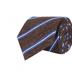 Brown & Blue Striped Vintage Silk-Cotton Tie - thumbnail image 1