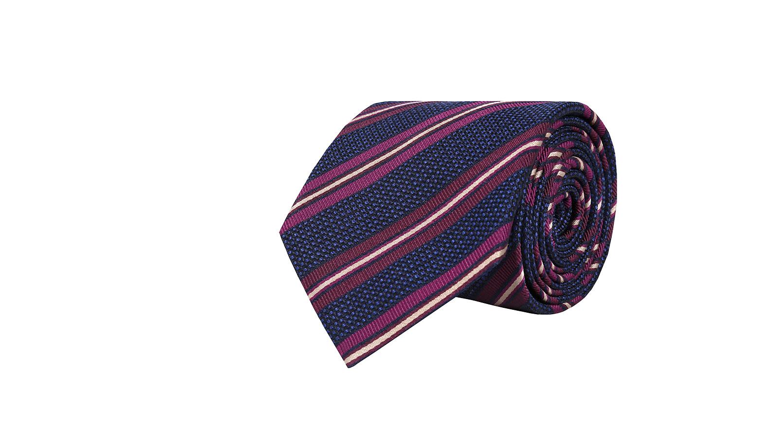 Dark Navy & Purple Striped Silk-Cotton Tie - slider image 