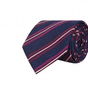 Dark Navy & Purple Striped Silk-Cotton Tie - thumbnail image 1