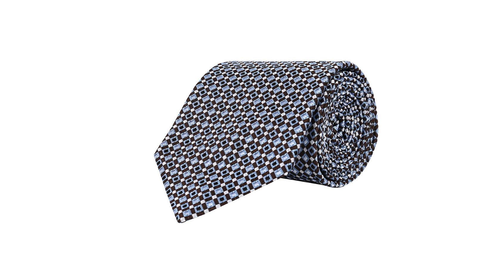 Brown & Blue Micropatterned Silk Tie - slider image 