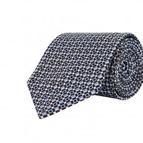 Brown & Blue Micropatterned Silk Tie - thumbnail image 1