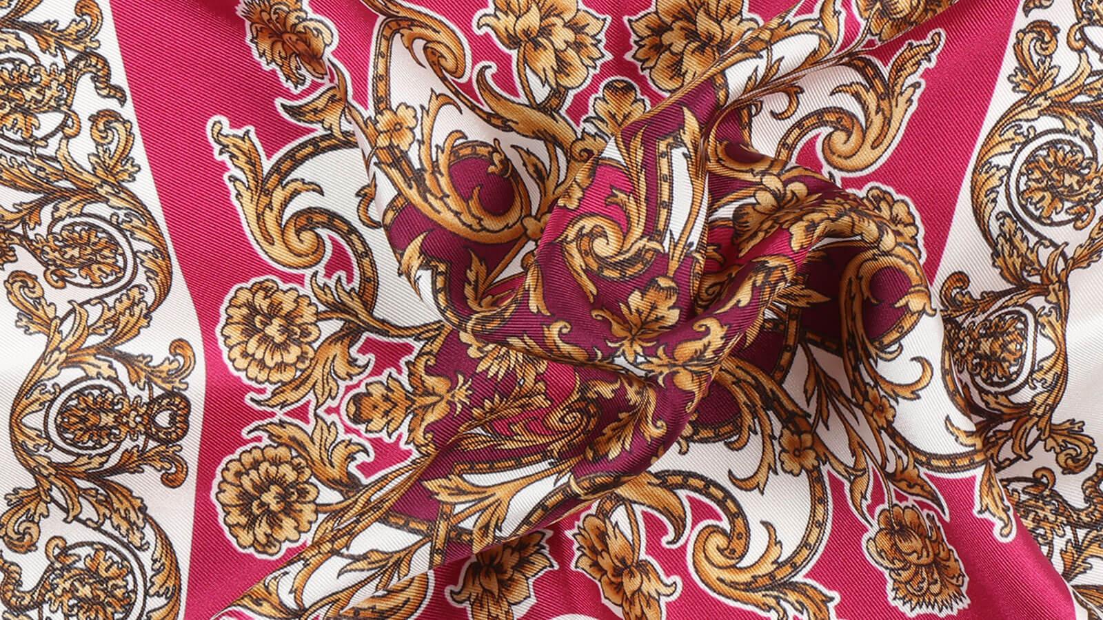 Fuchsia and Gold Patterned Italian 100% Silk Pocket Square - slider image 