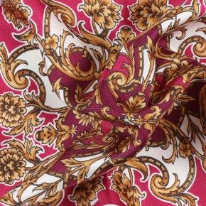 Fuchsia and Gold Patterned Italian 100% Silk Pocket Square - thumbnail image 1