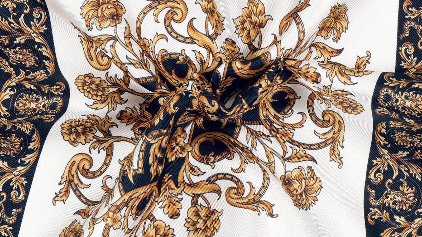 Black and Gold Patterned Italian 100% Silk Pocket Square - slider image 