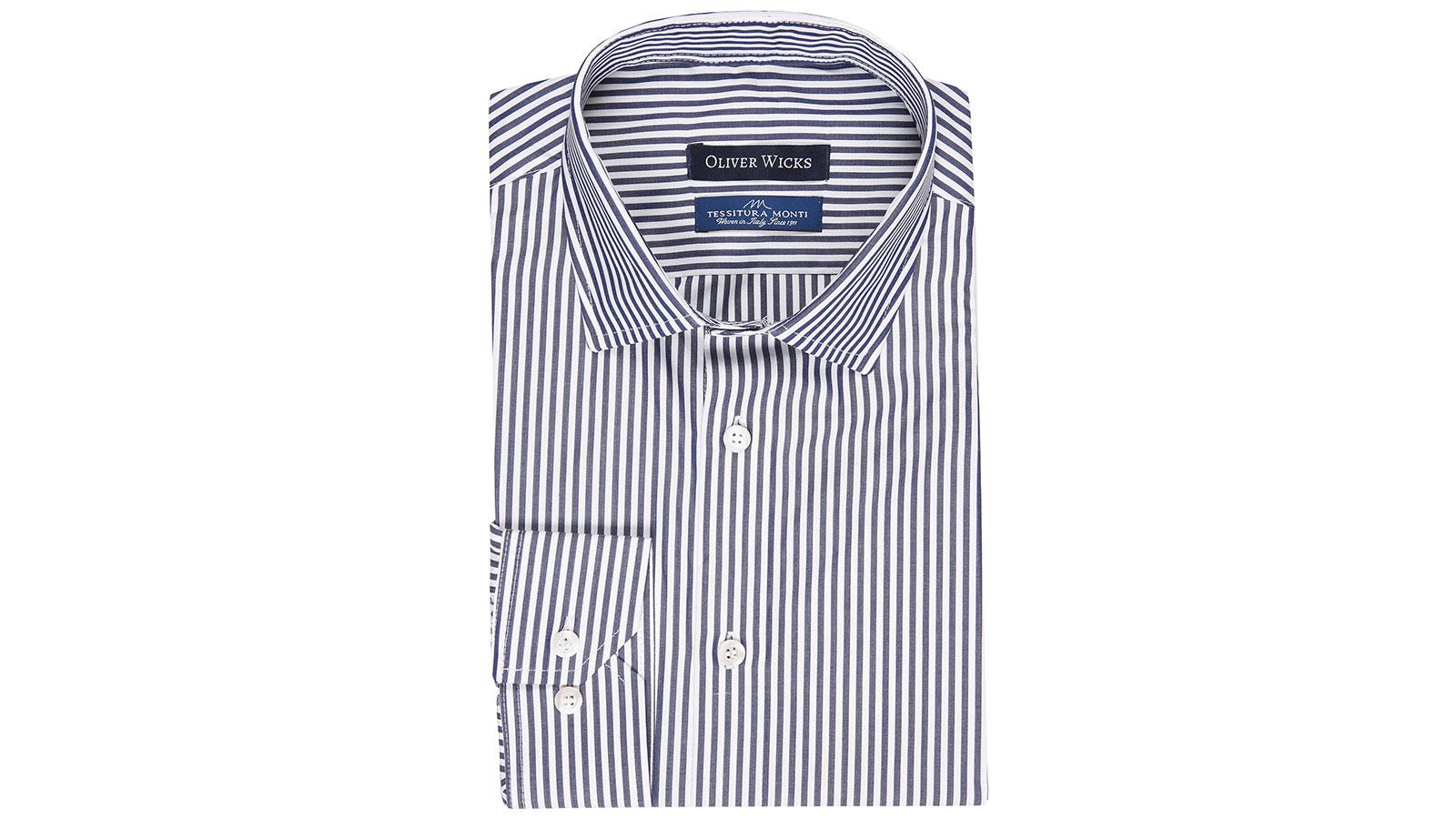 Navy & White Striped Pinpoint Cotton Shirt - slider image 1