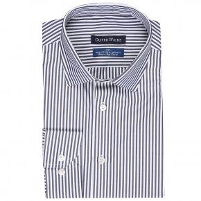 Navy & White Striped Pinpoint Cotton Shirt - thumbnail image 1