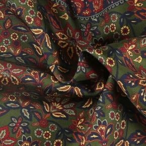 Olive Green Floral Italian 100% Silk Pocket Square - thumbnail image 1