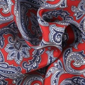 Lava Red & Blue Patterned Italian 100% Silk Pocket Square - thumbnail image 1