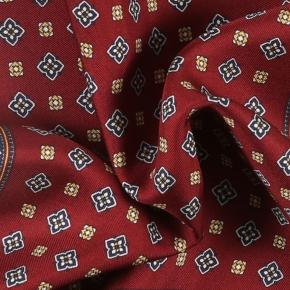 Ruby Red & Navy Floral Patterned Italian 100% Silk Pocket Square - thumbnail image 1