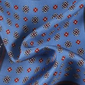 Sky Blue & Navy Floral Patterned Italian 100% Silk Pocket Square - thumbnail image 1