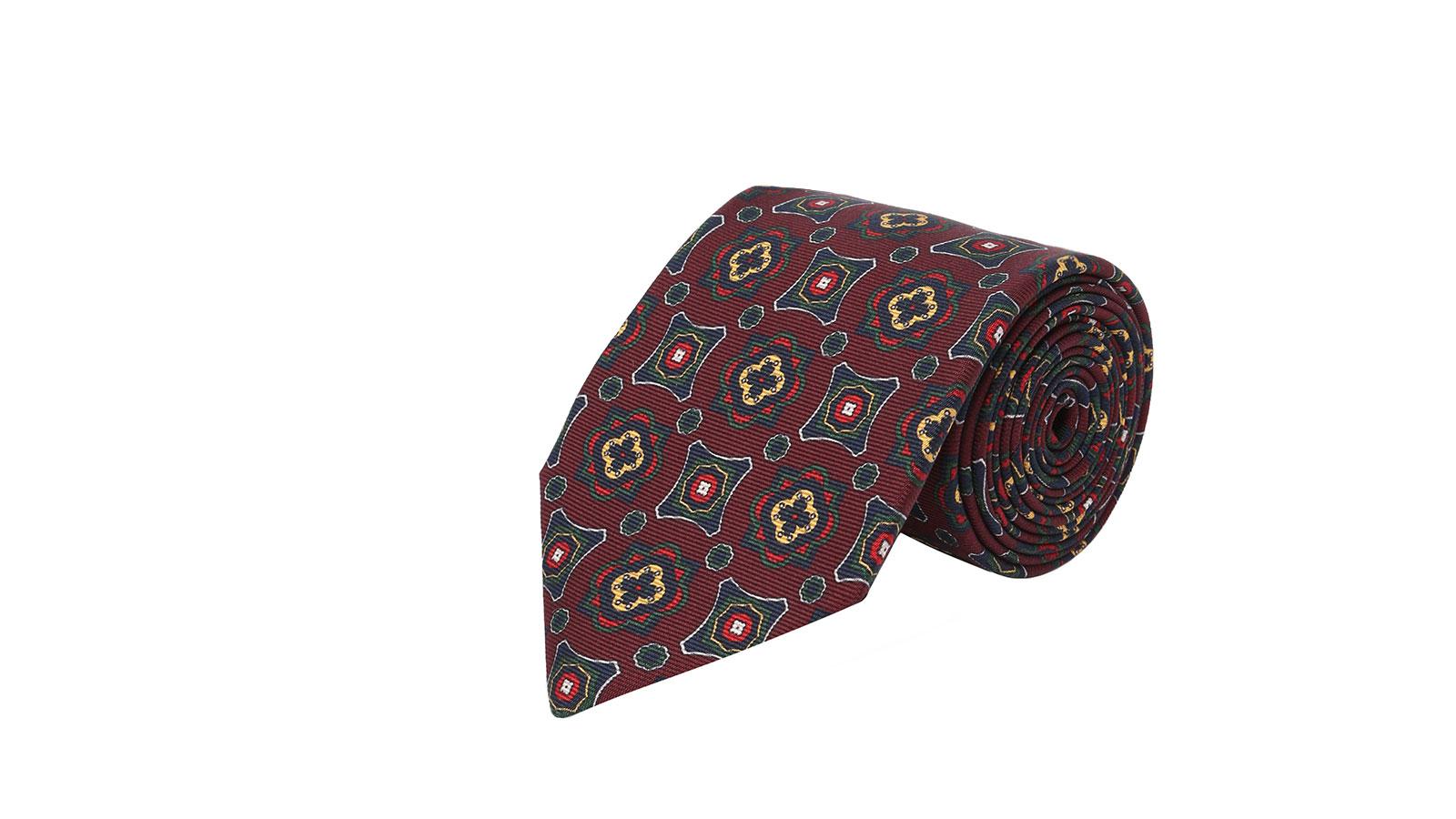 Dark Red Patterned Silk Tie - slider image 