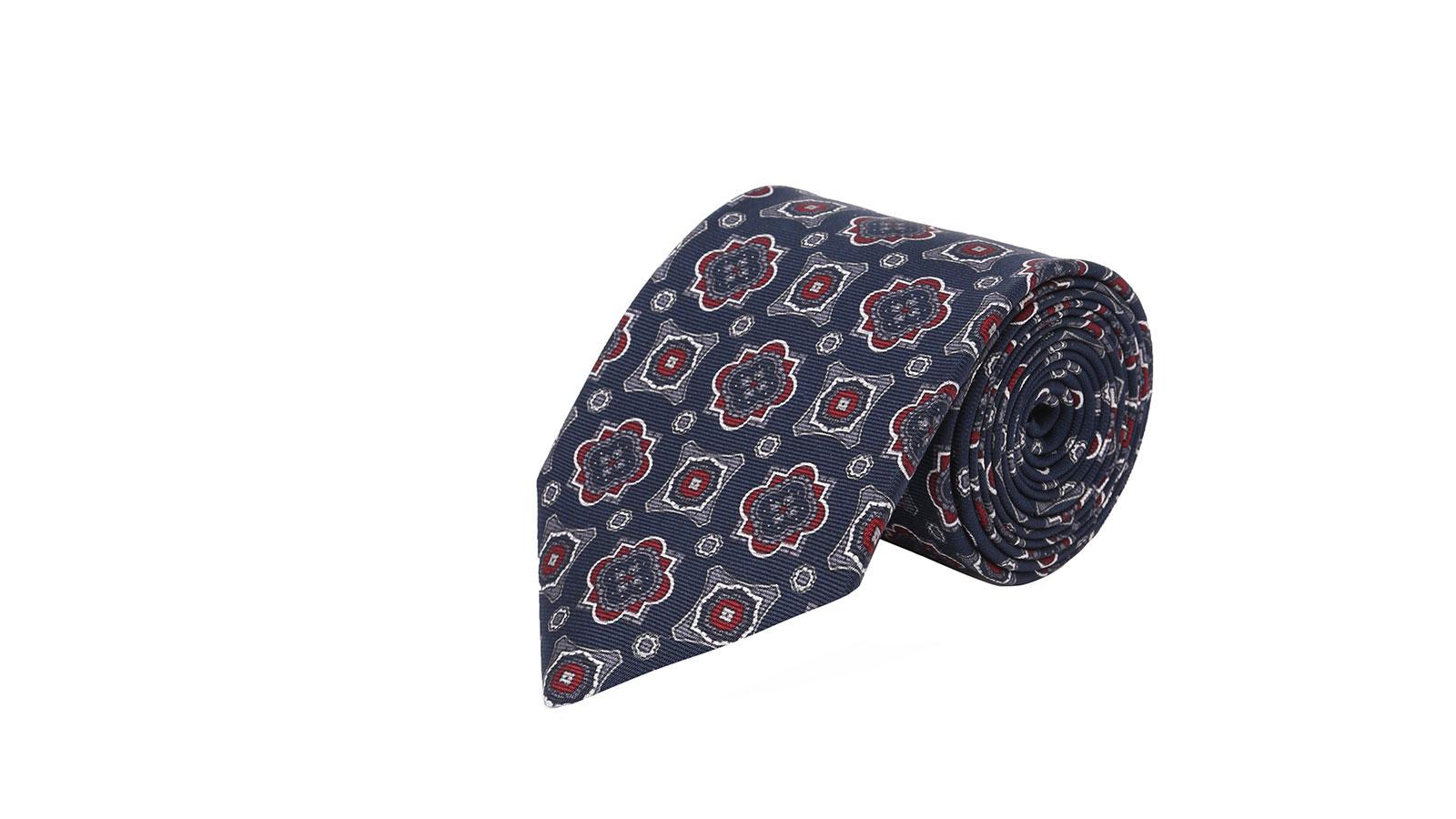 Denim Blue Patterned Silk Tie - slider image 