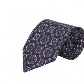 Denim Blue Patterned Silk Tie - thumbnail image 1