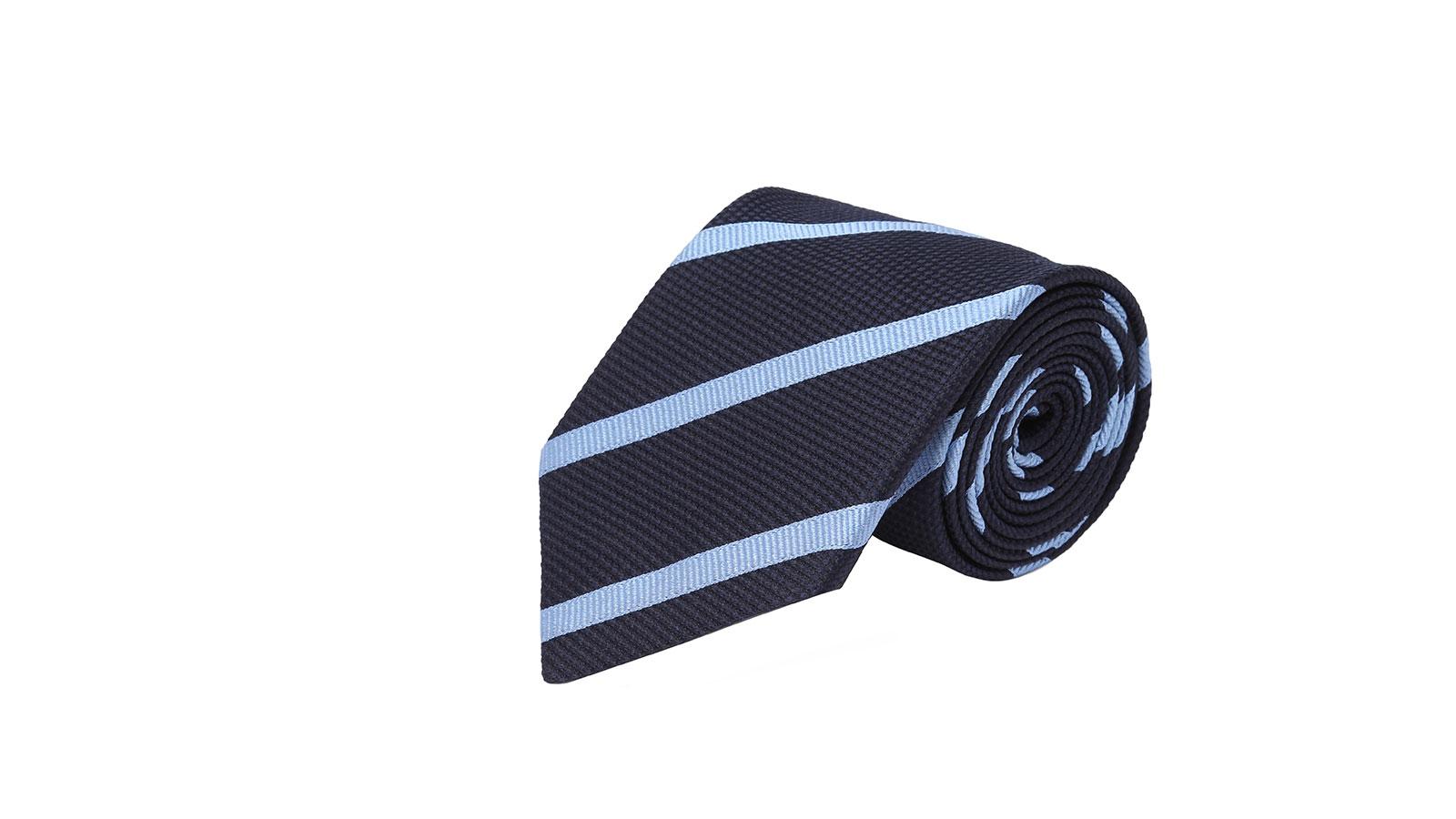 Sky Blue Striped Navy Silk Tie - slider image 