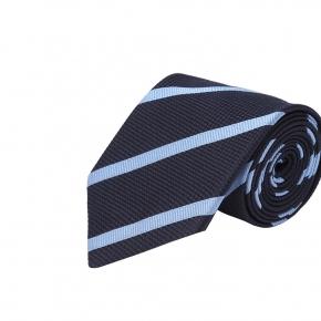 Sky Blue Striped Navy Silk Tie - thumbnail image 1