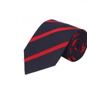 Lava Red Striped Navy Silk Tie - thumbnail image 1