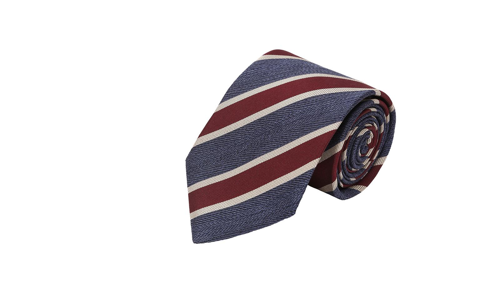 Navy & Burgundy Silk Tie - slider image 1