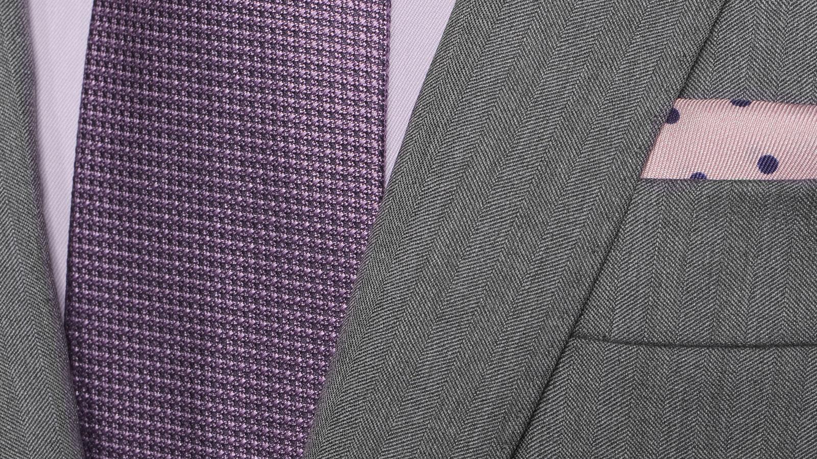 Light Grey Herringbone Wool & Silk Suit - slider image 1