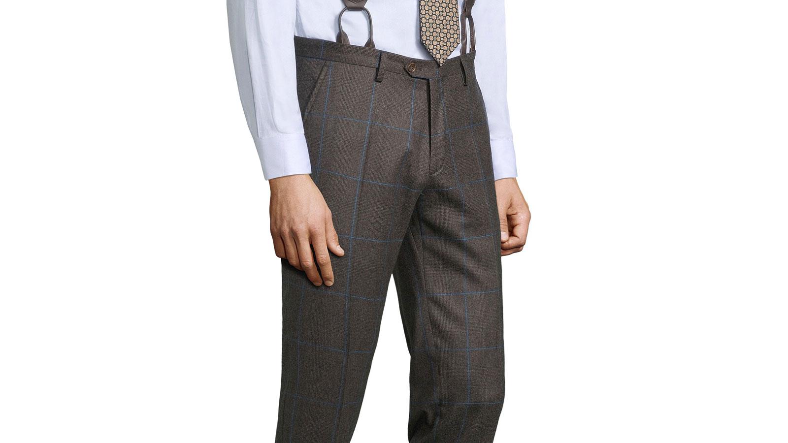 Brown Plaid With Blue Overcheck Pants - slider image 