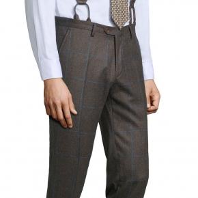 Brown Plaid With Blue Overcheck Pants - thumbnail image 1