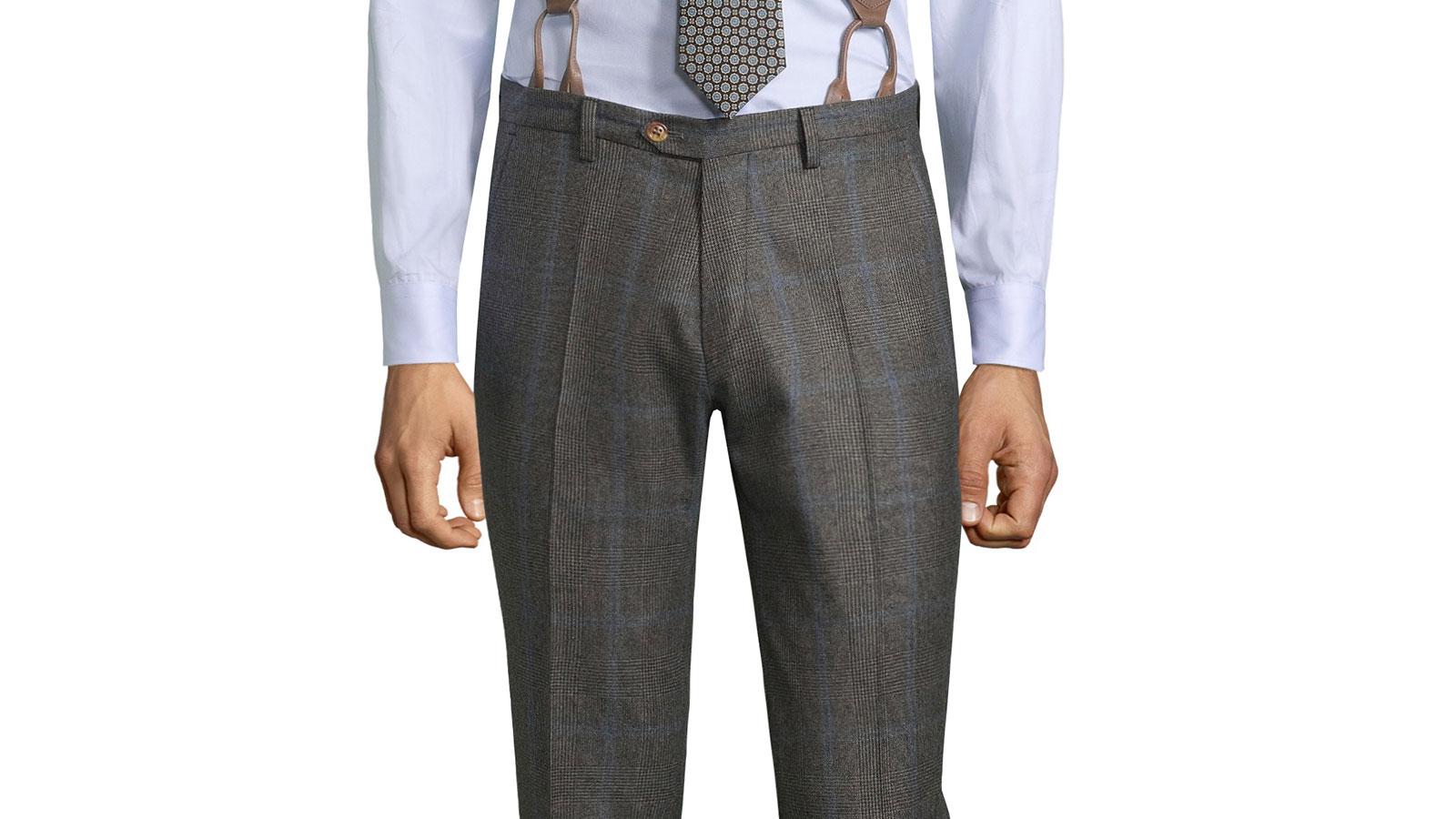 Blue Check Warm Grey Plaid Pants - slider image 