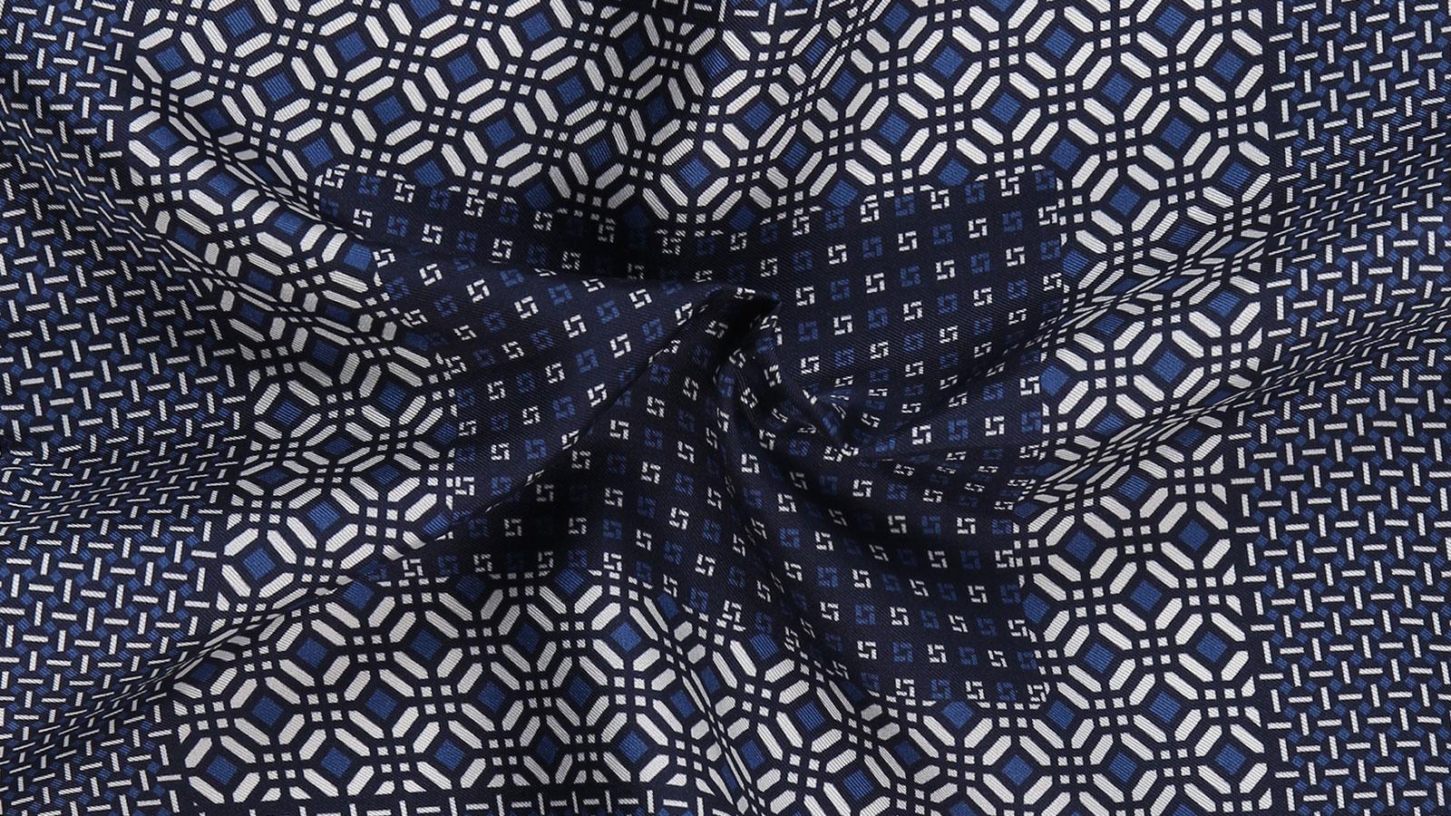 Navy & Blue Patterned 100% Silk Pocket Square  - slider image 1