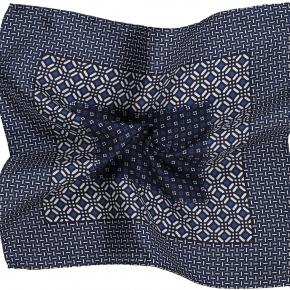 Navy & Blue Patterned 100% Silk Pocket Square  - thumbnail image 2