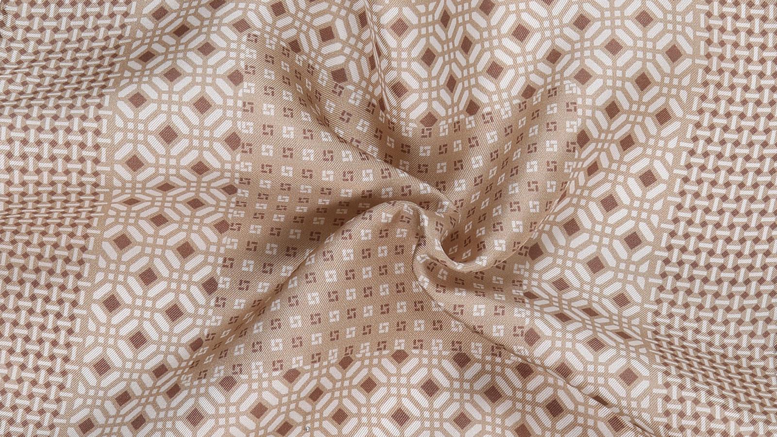 Beige & White Patterned 100% Silk Pocket Square  - slider image 1