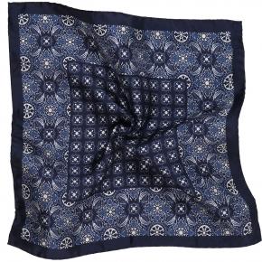 Navy & White Patterned 100% Silk Pocket Square  - thumbnail image 2