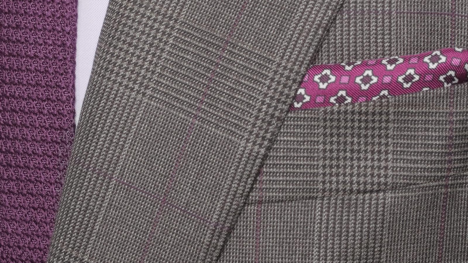 Traditionally Worsted Grey Plaid with Purple Overcheck Suit - slider image 1